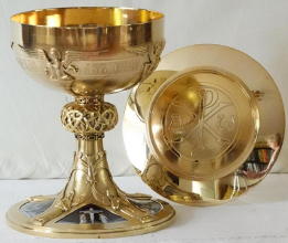 Solid silver gilt antique French Romanesque Chalice.